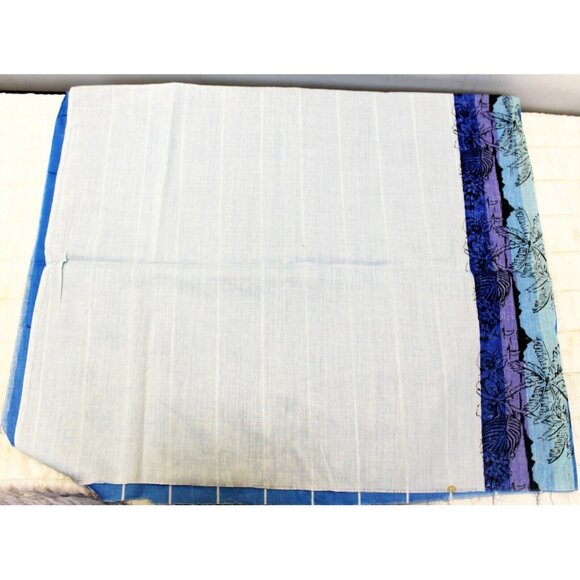 1 yd Vtg 1980s Blue Striped Cotton Fabric Beach Island Flowers Boats Purple 45" - Picture 4 of 9